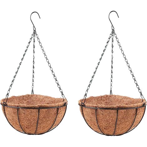 Pots de plantes suspendus 2 pièces, avec incrustation de noix de coco, paniers suspendus en métal avec chaîne et crochet, pots de fleurs ronds pour décoration de balcon, jardin, terrasse et porche