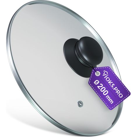 Couvercle en verre, 20 cm, pour poêles et casseroles, avec poignée à bouton et bord de protection en acier inoxydable, couvercle universel pour poêles et casseroles avec trou d'aération (1/5)
