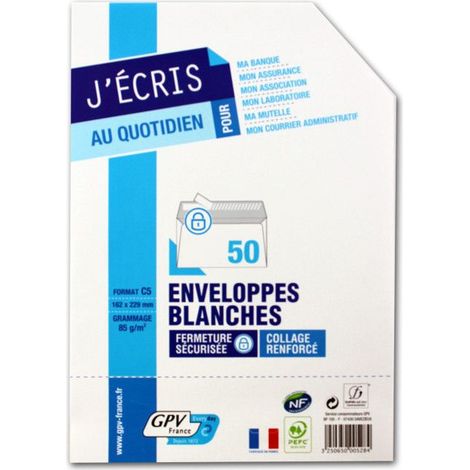 Enveloppes C5 - GPV - 162 x 229 mm - Blanc - Auto-adhésives - 50 unités