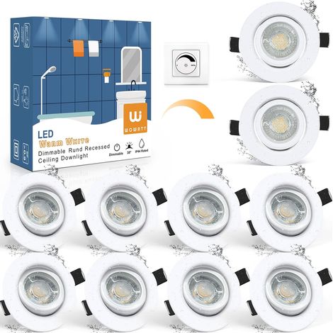 Lot de 10 Spot LED Encastrable Dimmable Blanc, 5.5W Blanc Chaud 2800K 600LM 220V Spots de Plafond Orientable, IP44 Spot Salle de Bain Encastré Extra Plat Rond pour Salon, Trou 68mm - 75mm (1/5)