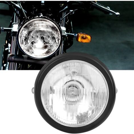 DEESSE SHOP-Rétro Noir Alliage Shell Blanc Lentille Ronde Moto Avant Phare Convient pour CG125 GN125 (1/5)