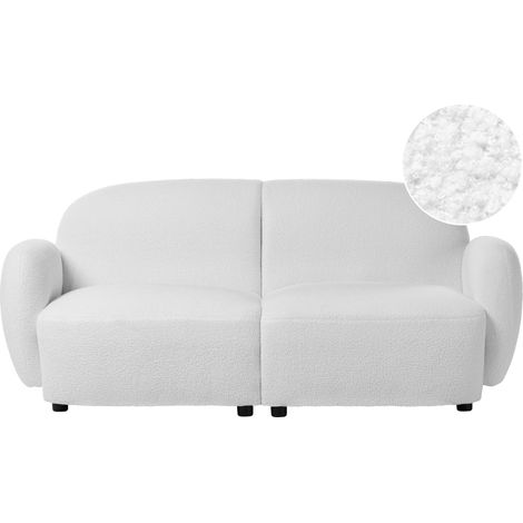 3 Seater Sofa Off-White Boucle Upholstery Plastic Legs Rounded Backrest and Armrests Retro Style Living Room JULE (1/5)