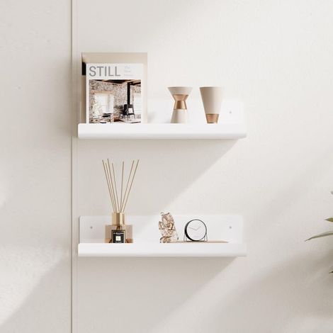 Weißes Wandregal, kein Bohren erforderlich, 2er-Set, Wandregale, schwebendes Regal zum Aufkleben für Badezimmer, Büro, Wohnzimmer (1/5)