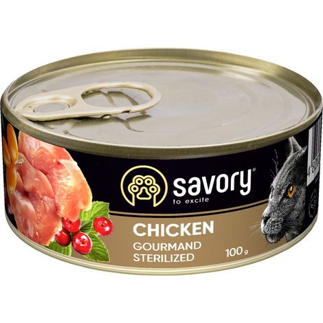 Comida húmeda sabrosa para gatos, pollo esterilizado, 100 g (1/4)