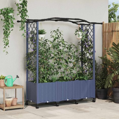 vidaXL Hochbeet mit Rankgitter und Dach Grau 164 x 40 x 144 cm PP (1/5)