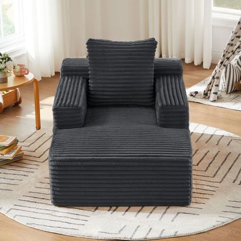 Canapé velours méridienne fonction convertible fauteuil relaxant velours côtelé sans montage style moderne (1/5)