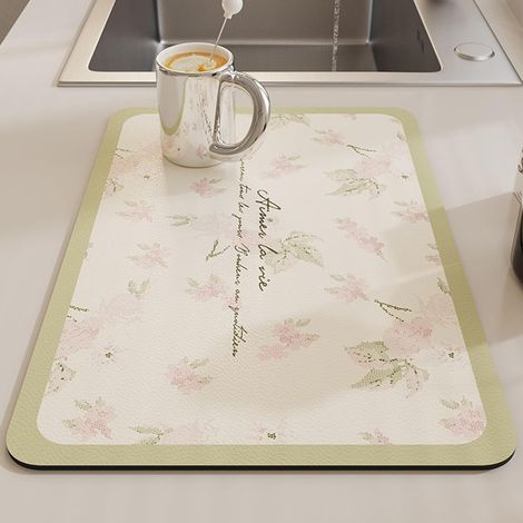 Tapis Egouttoir Vaisselle Cuisine, Motif Feuilles de Sechage Antidérapant d Evier d'égouttement Absorbant (40x50cm,Fleurs roses) Fleurs Roses 40x50cm'40x50cm Fleurs Roses'Fleurs Roses'40x50cm (1/5)