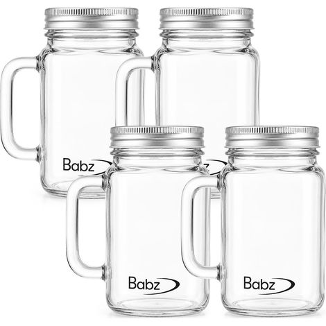 Mason Jars Drinking Glasses Assorted Colours Lid Storage Jars, 560 ml, 4 Pack (1/5)