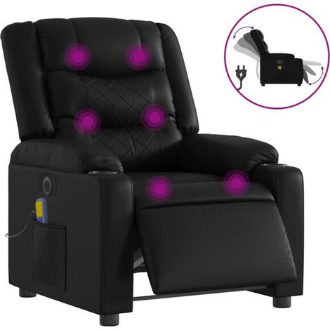 Chaise de massage électrique en cuir synthétique noir – Siège relaxant avec fonctions chauffantes, rollers cervicaux et lombaires, réglage intensité 3 niveaux (1/5)