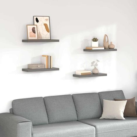 Schweberegale 4 Stk. Hochglanz-Grau 60x23,5x3,8 cm MDF