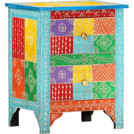 Mesita de noche pintada a mano con dos cajones 40 x 30 x 50 cm madera mango multicolor DEC034544