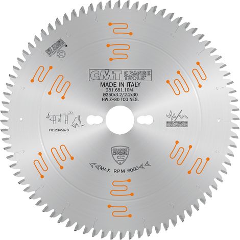 281.681.10M SIERRA CIRCULAR CHROME HW 250X3.2/2.2X30 Z80 TCG-3°NEG (1/3)