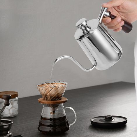 Bouilloire à bec verseur en acier inoxydable 600 ml, cafetière à filtre manuelle. (1/5)