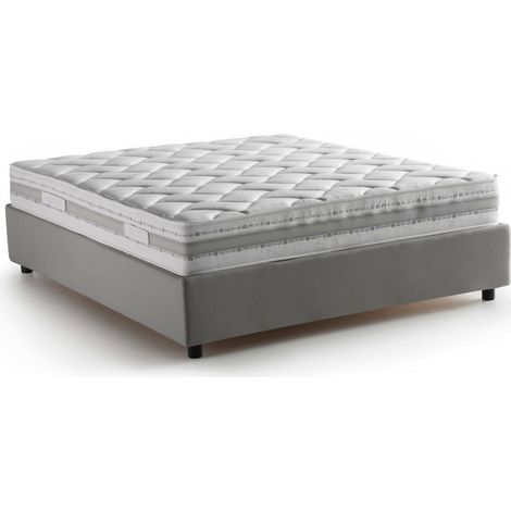 Talamo Italia Letto matrimoniale Adele, Letto contenitore con rivestimento in tessuto, 100% Made in Italy, Apertura frontale, con materasso Cm 140x190 incluso, Grigio, con imballo rinforzato