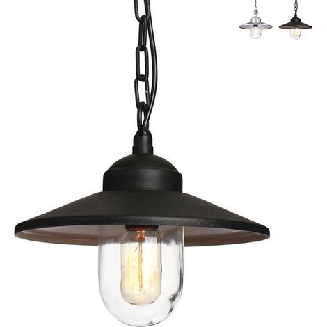 Lampada a sospensione a lanterna a catena per esterno in acciaio inox H 26 cm nero 1 fiamma E27 (1/5)
