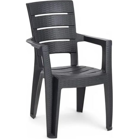 Sedia impilabile con braccioli Ayder in plastica effetto rattan 56x44x89 cm Colore antracite (1/5)