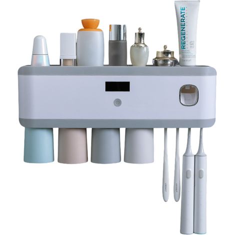 Stérilisateur de brosses à dents intelligent, électrique mural, pour toilettes, sans perçage, avec porte-brosse et support pour dentifrice. (1/5)