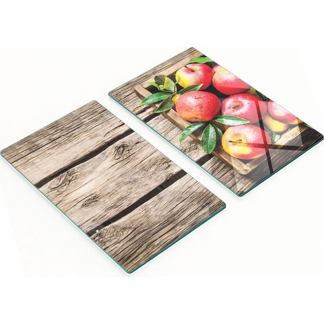 Tablas decorativas de cristal para cortar y servir con dise帽o de manzanas rojas, 2x30x52 cm.