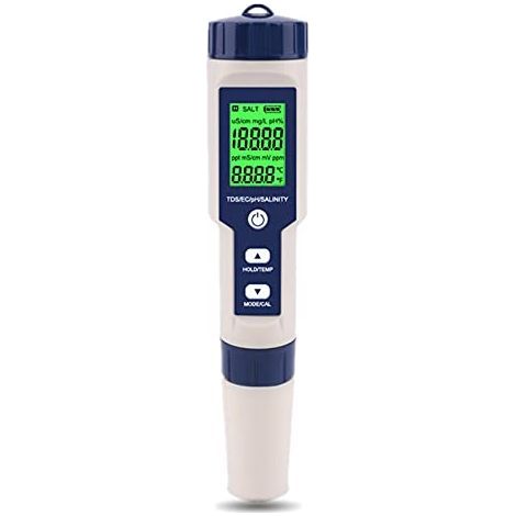CCYKXA Water Quality Tester, Portable 5 in 1 Function Digital Water Quality Test PH/Salinity/Temp/TDS/EC Meter for Garden Home Lab