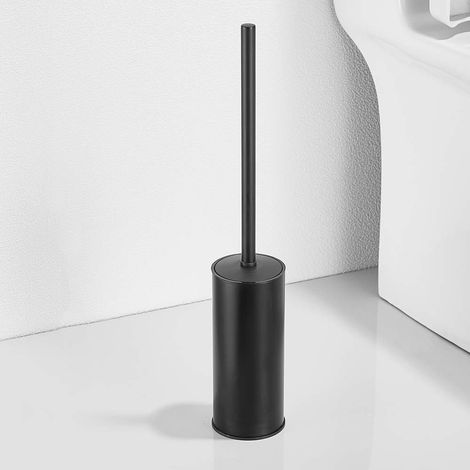 Porte-Brosse de Toilette autoportant pour salles de Bains Support de Brosse de Toilette en Acier Inoxydable 304 Rangement et Organisation Résistant à la Rouille Noir Mat Rond 18.5 Pouces de Haut (1/5)