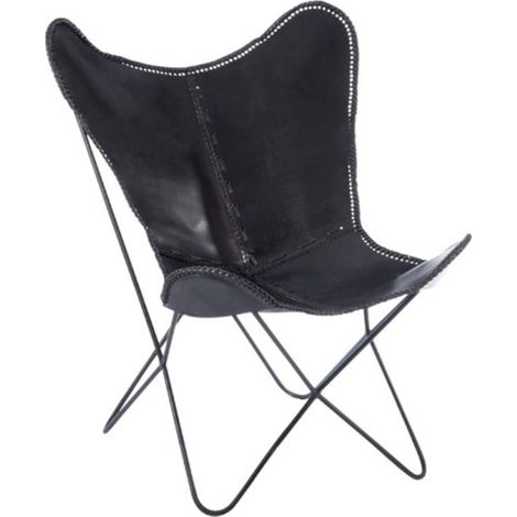 Fauteuil Design en Cuir "Papillon" 92cm Noir (1/5)