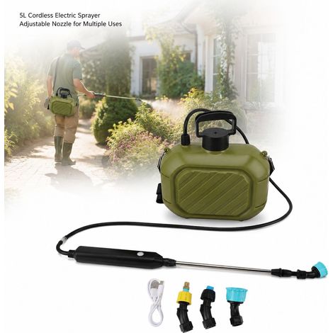 Spruzzatore elettrico da 5 litri - Ricaricabile - Tracolla telescopica. Spruzzatore da giardino portatile a batteria per innaffiare e trattare le piante, ugello regolabile. (1/5)
