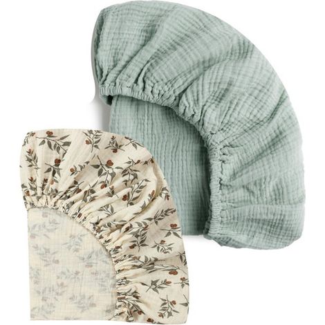 Drap-housse en mousseline de coton pour cododo, 100 % coton, pour lits bébé, compatible avec matelas ovales et rectangulaires, coloris crème, vert et olive, 82 x 41 cm. (1/5)