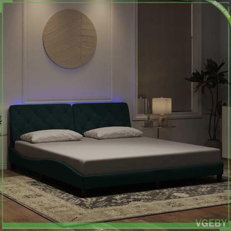 Cadre de lit - 3213870 - velours vert foncé - 180x200 cm - LED intégrée (1/5)