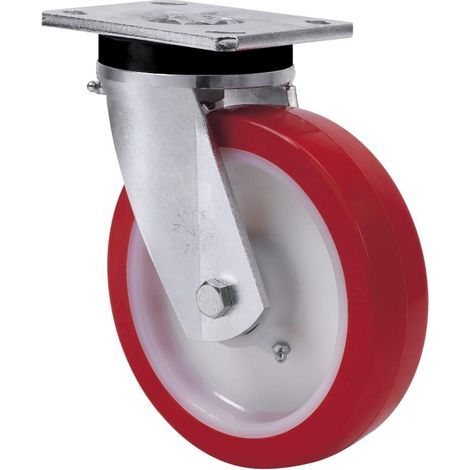 rueda giratora placa 10slr150-pob nylon blanco-poliur.rojo eje bolas (1/3)
