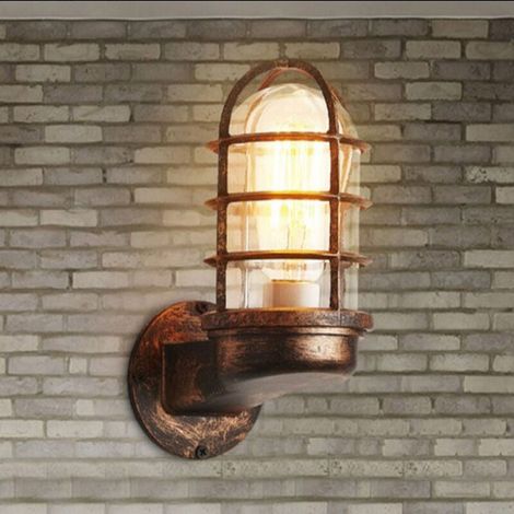 Applique Rétro Vintage Éclairage Industriel Appliques Rustiques Applique Murale Cage Métallique Intérieur Lampe d'Intérieur de Maison Rétro (couleur rouille) (sans ampoule) [Classe énergétique A +] (1/5)