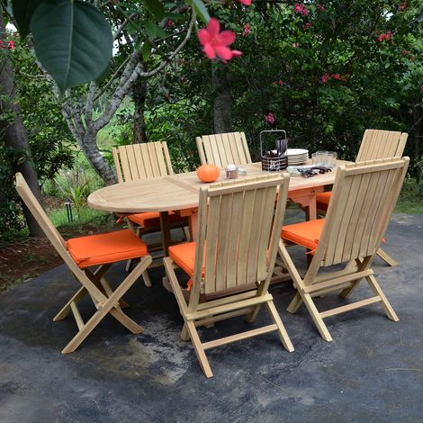 Salon de jardin en teck massif Sirocco, 6 places (1/5)