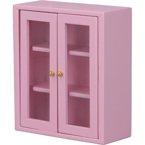 Meuble mural miniature en bois pour maison de poupée à l'échelle 1:12, meuble de cuisine décoratif, jouet d'imitation rose (1/5)