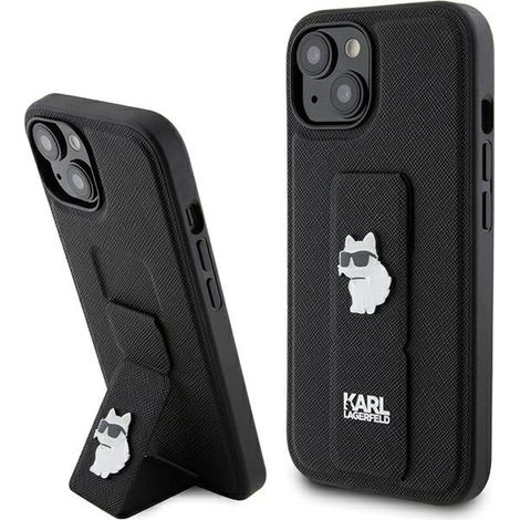 Karl Lagerfeld KLHCP15MGSACHPK iPhone 15 Plus / 14 Plus 6.7 negro/negro estuche rígido Gripstand Saffiano Choupette Pins (1/5)