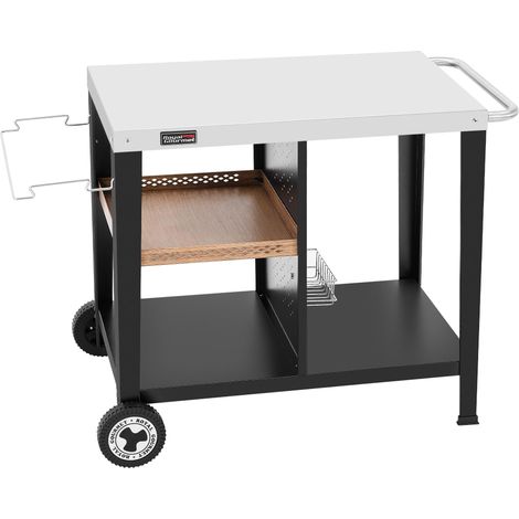 Royal Gourmet Tavolo da barbecue con piastra in acciaio inox da 85 x 50 cm, a 3 ripiani, per barbecue da tavolo e forni da pizza, carrello con manici, porta sacchetti della spazzatura e scaffali (1/4)