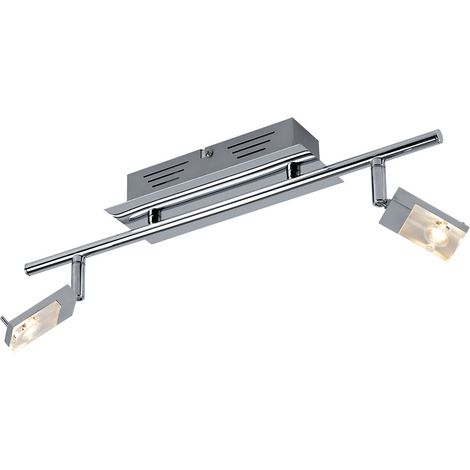 Deckenleuchte Deckenstrahler Wohnzimmer 2 flammig Deckenlampe zwei Strahler schwenkbar, Metall chrom, 2x LED 3W 170Lm warmweiß, LxBxH 44,5x17x17 cm