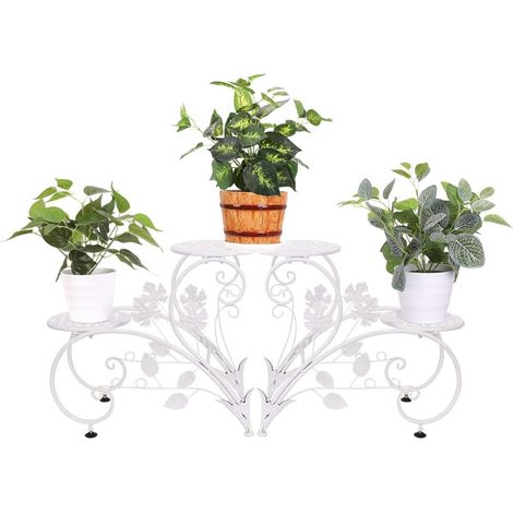 Unho – Étagère à fleurs fer forgé 93x40x23cm – Porte plantes avec 4 tablettes – Capacité 20kg – Pour intérieur et extérieur
