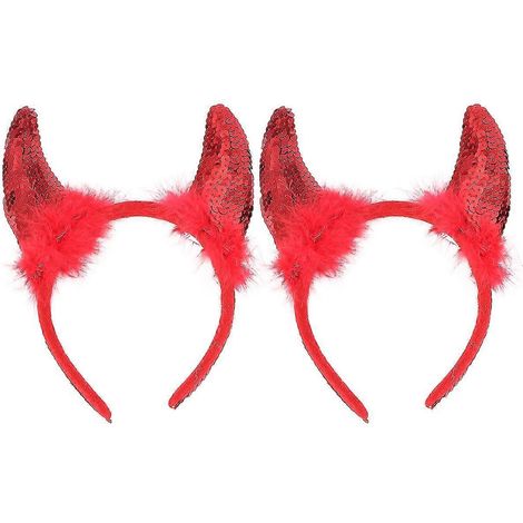 2 diademas con diseño de cuernos de diablo para Halloween, color rojo. (1/3)