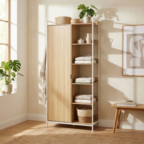 Module dressing blanc avec 1 penderie. 6 étagères et 1 porte. L 100 x P 48 x H 190 cm (1/5)