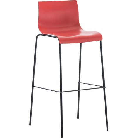 Sgabello da bar con poggiapiedi con schienale curvo in plastica rossa e 4 gambe in metallo nero 100004931