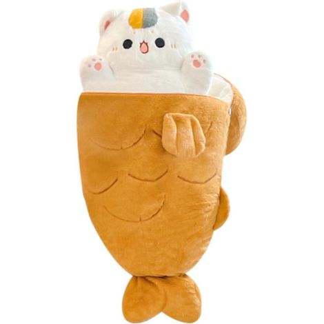 Coussin en peluche chat géant de 81 cm avec adorable chaton caché dans un poisson - 2 en 1 - Peluche amusante avec vêtements - Poupée de sommeil kawaii pour filles et garçons (1/5)