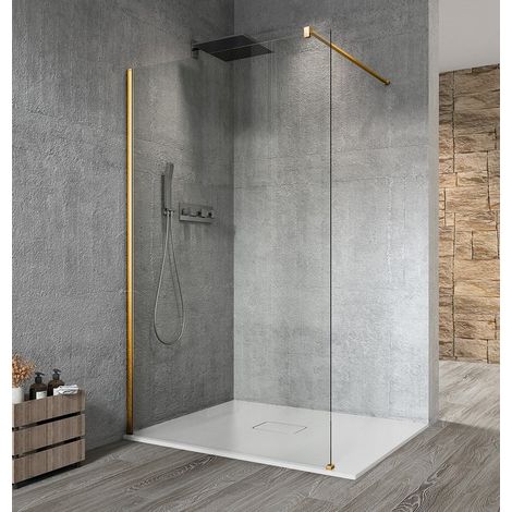 VARIO GOLD MATT Panneau de douche monobloc en verre, montage mural, verre clair, 800 mm (1/3)