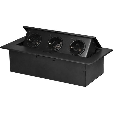 Bloc Prise Encastrable Plan de Travail avec Bord Plat et 3 Prises Schuko Multiprise Bureau adaptée à la Norme Allemande Bloc Prise Escamotable (Noir) (1/5)