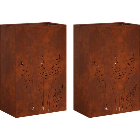 Jardinière Rectangulaire Cache-Pot de Jardin en Acier Patiné Rouillé Lot de 2 50 x 30 x 75 cm (1/5)