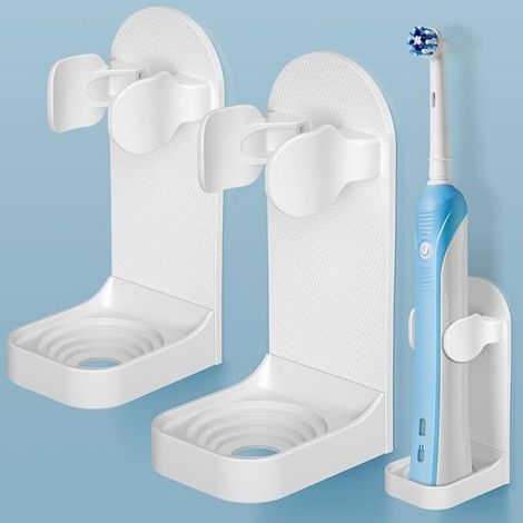 Support Brosse a Dent Electrique, Porte Brosse à Dents Electrique Lot de 2, Support Mural Brosse a Dent Electrique Adhésif Solide Réglable Organisateur Brosse a Dent de Salle de Bains,Blanc