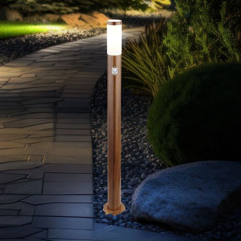 Pollerleuchte mit Bewegungsmelder Außenlampe Standleuchte IP44 Gartenlampe Holzoptik, Wetterfest, modern, Edelstahl opal braun, 1x E27 Fassung, DxH 12,7x110cm