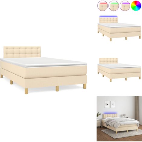 Sommier à lattes de lit matelas et LED crème 120x190 cm tissu - Sommier Tapissier - Lit Double - Matelas À Ressorts Ensachés - Éclairage Led - Têtière Ajustable (1/5)