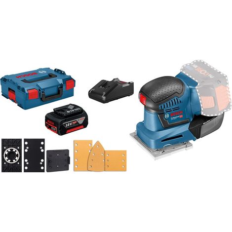 Bosch Akku-Schwingschleifer GSS 18V-10 / 1x 5,0 Ah Akku + Ladegerät inkl. Zubehör-Set in L-Boxx