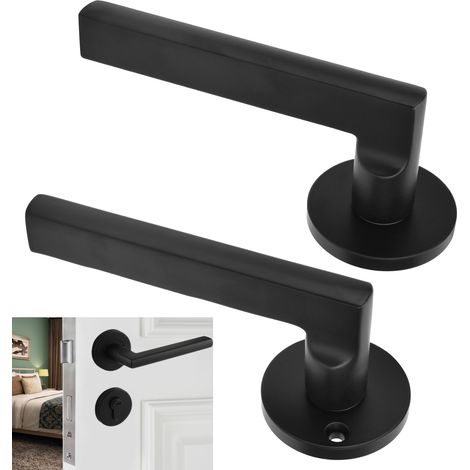 Serrure de porte noire à deux battants, adaptée aux chambres et maisons, aux portes en bois massif et aux poignées de porte. (1/5)