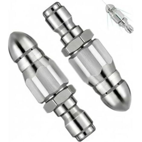Pair Puissante buse de nettoyage et de débouchage de tuyaux pour nettoyeur haute pression en acier inoxydable pour raccord rapide 1/4 pour tuyau domestique et outil de nettoyage de tuyau 5000 PSI (1/5)