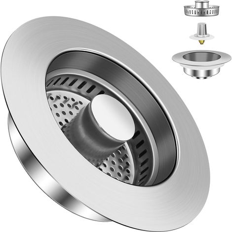 Filtre d'évier de Cuisine et Bouchon de Lavabo pour Profondeur 37 mm, Trou d'évier 75-87 mm, Crépine de Vidange Escamotable 3 en 1 en Acier Inoxydable (1/5)